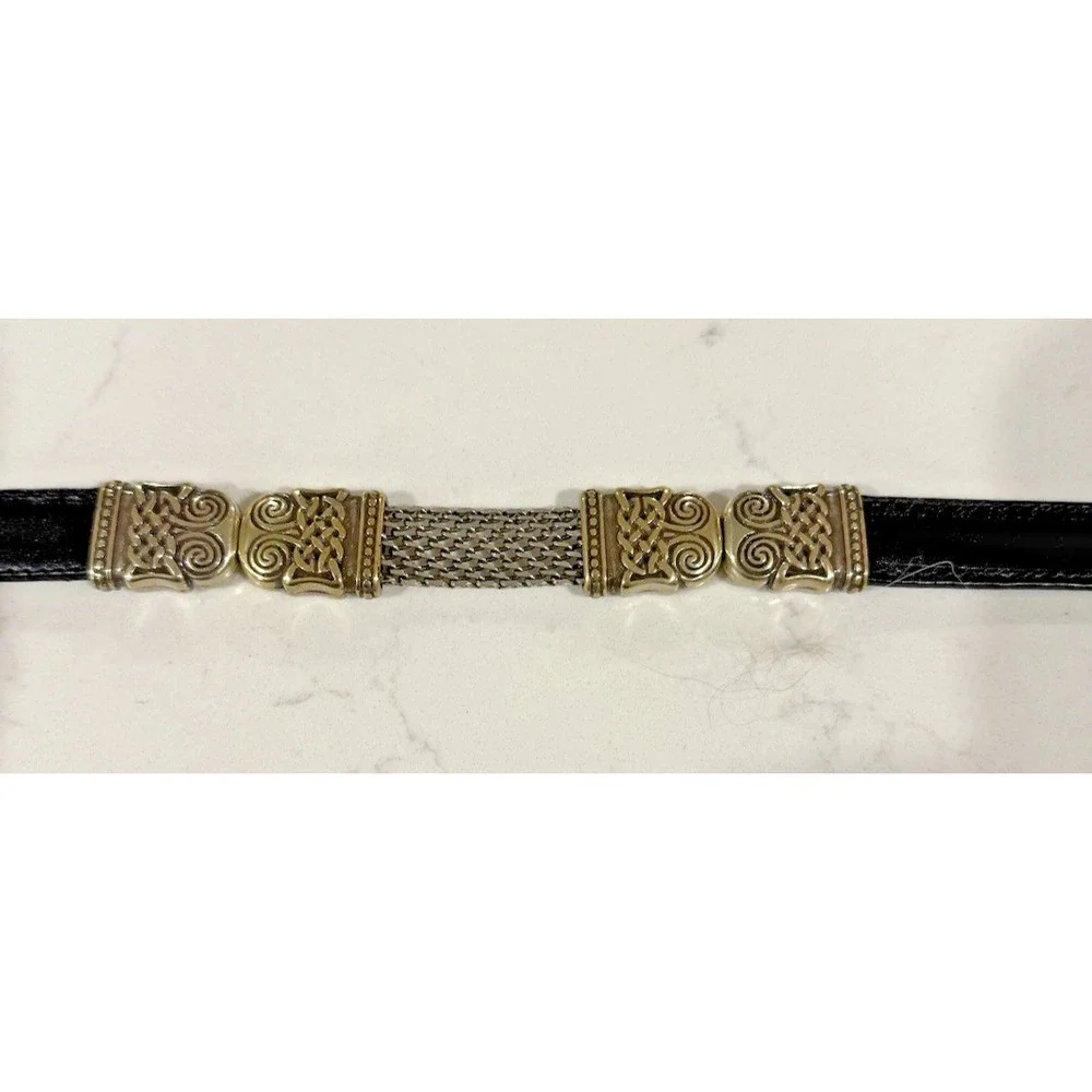 BRIGHTON Vintage Leather Belt Women M/30 Reversible Black & Brown Silver